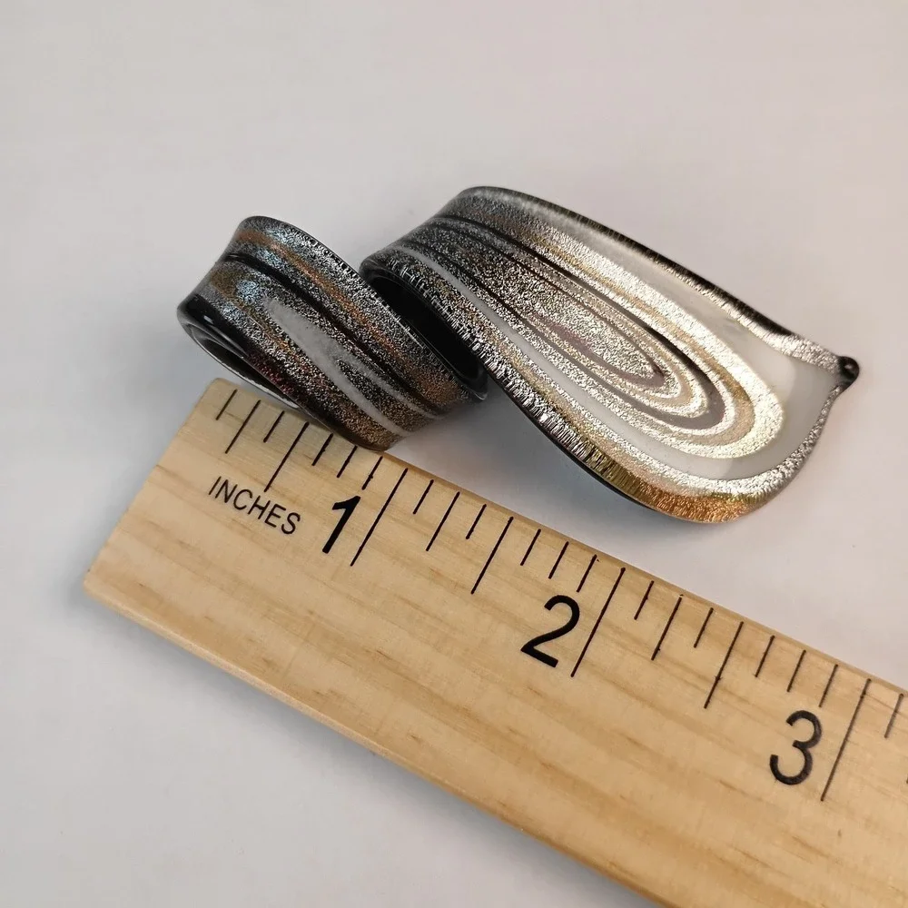 Vtg Murano? Art Glass Pendant Swirled Copper Silver Black 2.5